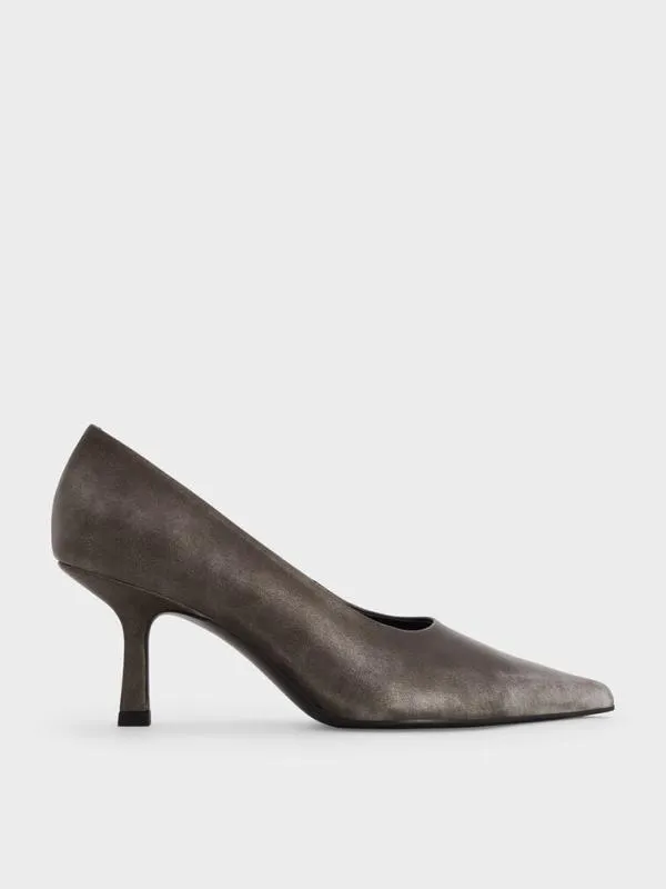 Women Metallic PointedToe KittenHeel Pumps 8211 Silver CHARLES and KEITH Heels Women Metallic PointedToe KittenHeel Pumps 8211 Silver CHARLES and KEITH Heels