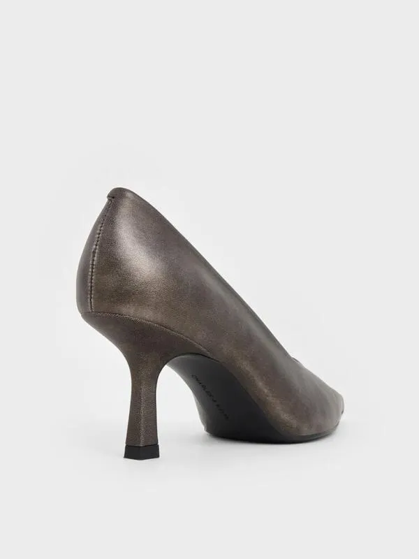 Women Metallic PointedToe KittenHeel Pumps 8211 Silver CHARLES and KEITH Heels