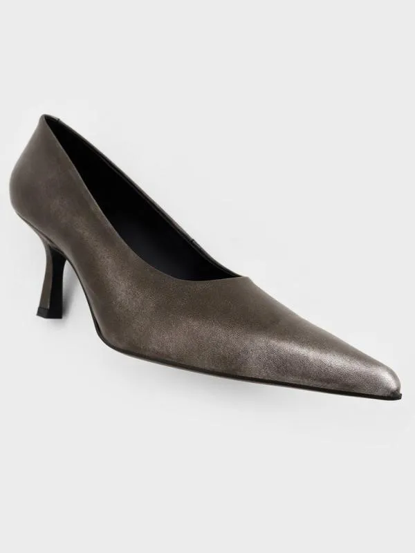 Women Metallic PointedToe KittenHeel Pumps 8211 Silver CHARLES and KEITH Heels