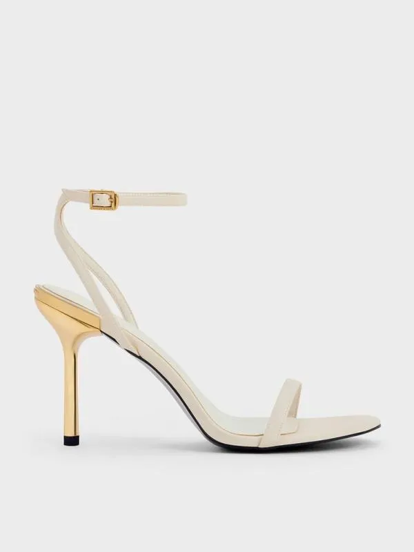 Women Metallic StilettoHeel AnkleStrap Sandals 8211 Chalk CHARLES and KEITH Heels