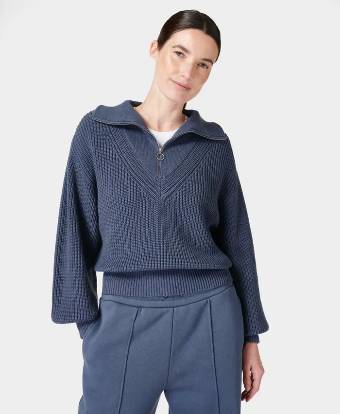 Women Modern Collared Knitted Jumper Endless Blue Sweaty Betty Knitwear