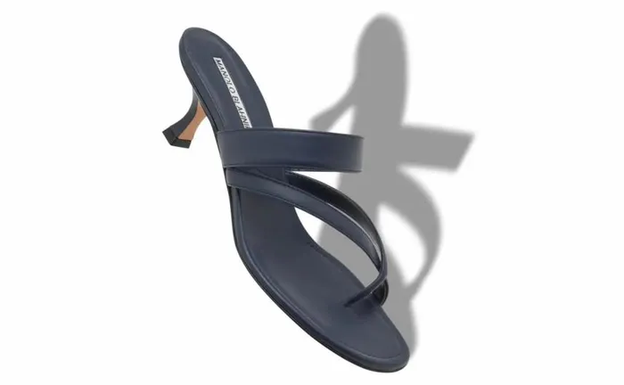 Women Navy Blue Calf Leather Mules Manolo Blahnik Mules