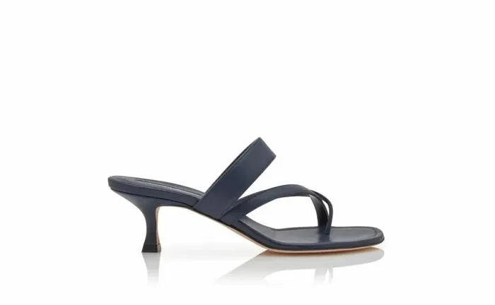 Women Navy Blue Calf Leather Mules Manolo Blahnik Mules