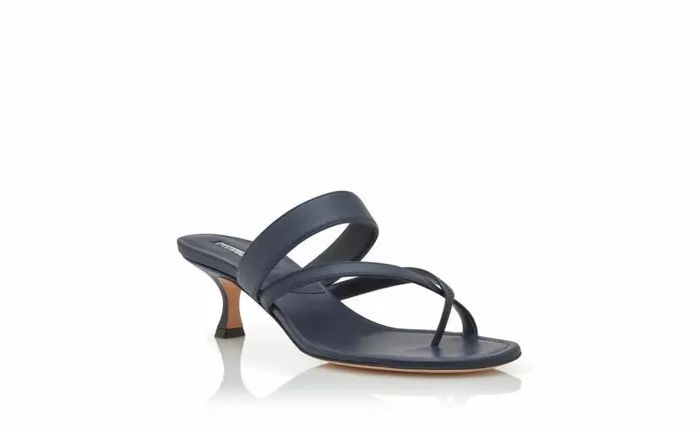 Women Navy Blue Calf Leather Mules Manolo Blahnik Mules