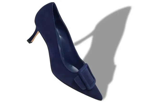 Women Navy Blue Suede Buckle Detail Pumps Manolo Blahnik Pumps