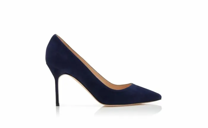 Women Navy Blue Suede Pointed Toe Pumps Manolo Blahnik Pumps