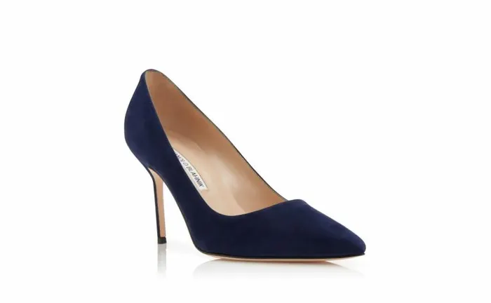 Women Navy Blue Suede Pointed Toe Pumps Manolo Blahnik Pumps