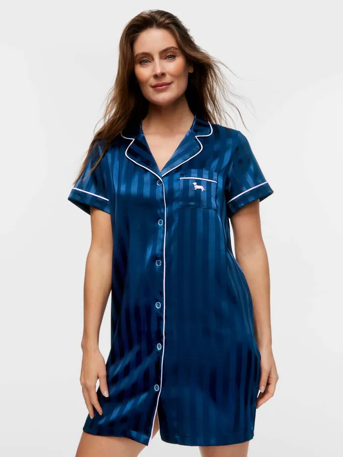 Women Navy Stripe Short Sleeve Nightshirt Navy Peter Alexander Nighties