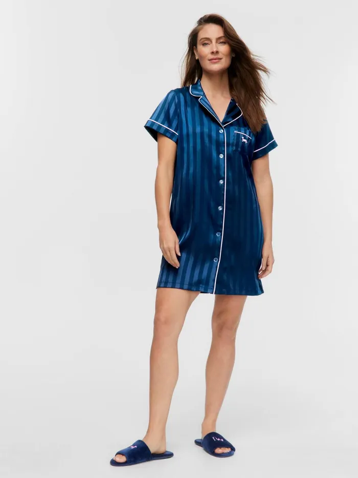 Women Navy Stripe Short Sleeve Nightshirt Navy Peter Alexander Nighties