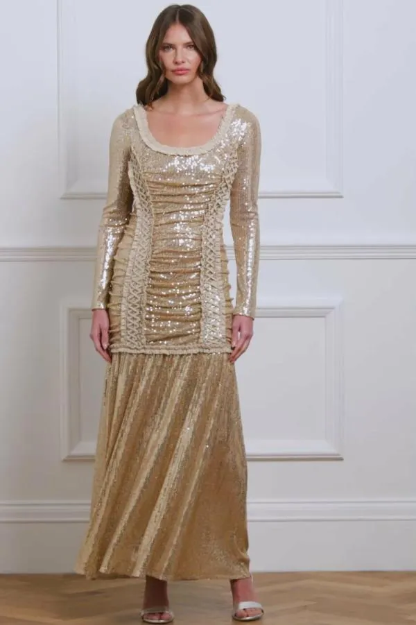 Women Needle and Thread Arabella Long Sleeve Gown Beige Women Needle and Thread Arabella Long Sleeve Gown Beige