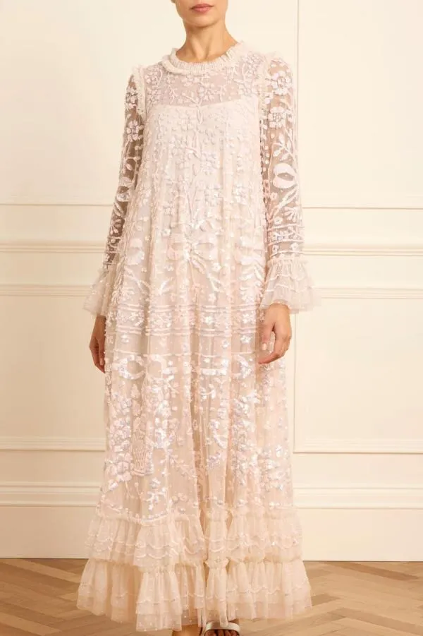 Women Needle and Thread Celia Long Sleeve Ankle Gown Champagne