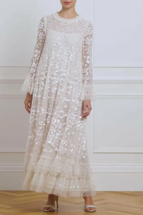 Women Needle and Thread Celia Long Sleeve Ankle Gown Champagne Women Needle and Thread Celia Long Sleeve Ankle Gown Champagne