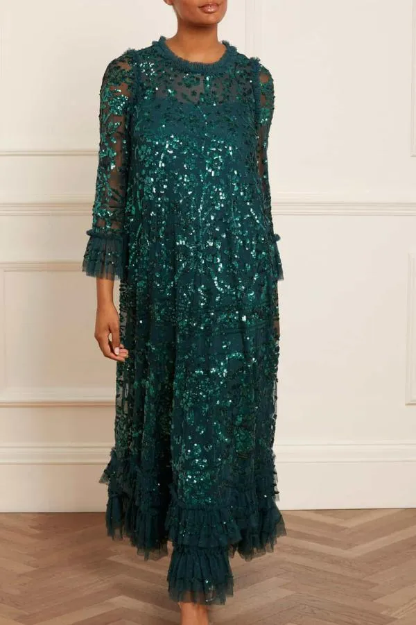 Women Needle and Thread Celia Long Sleeve Ankle Gown Green