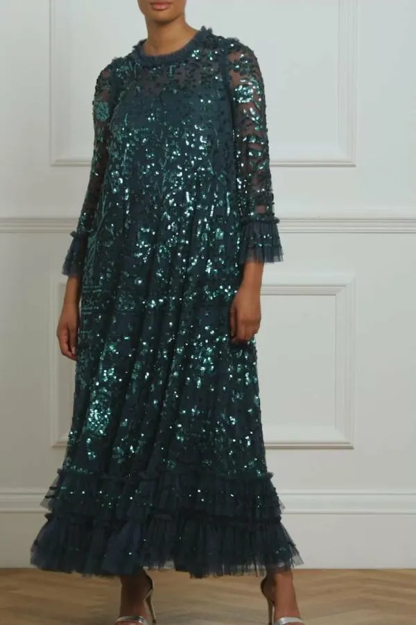 Women Needle and Thread Celia Long Sleeve Ankle Gown Green Women Needle and Thread Celia Long Sleeve Ankle Gown Green