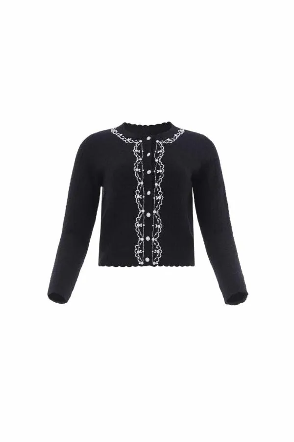 Women Needle and Thread Crystal Border Short Cardigan Black Women Needle and Thread Crystal Border Short Cardigan Black