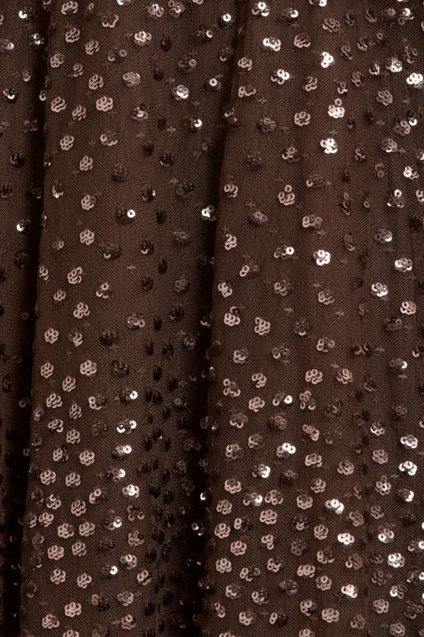 Women Needle and Thread Scatter Dot Cape Sleeve Ankle Gown Brown