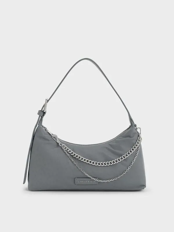 Women Nylon ChainLink Trapeze Shoulder Bag 8211 Grey CHARLES and KEITH Shoulder Bags Women Nylon ChainLink Trapeze Shoulder Bag 8211 Grey CHARLES and KEITH Shoulder Bags