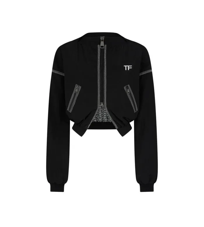 Women Outerwear Tom Ford Nylon Cropped Track Jacket Black