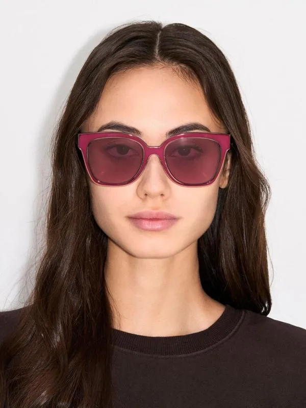 Women Oversized Square Metallic Accent Sunglasses 8211 Fuchsia CHARLES and KEITH Square