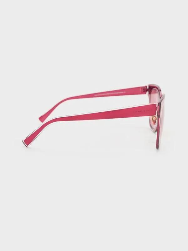 Women Oversized Square Metallic Accent Sunglasses 8211 Fuchsia CHARLES and KEITH Square