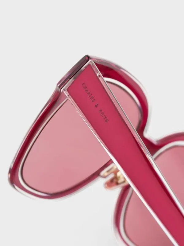 Women Oversized Square Metallic Accent Sunglasses 8211 Fuchsia CHARLES and KEITH Square