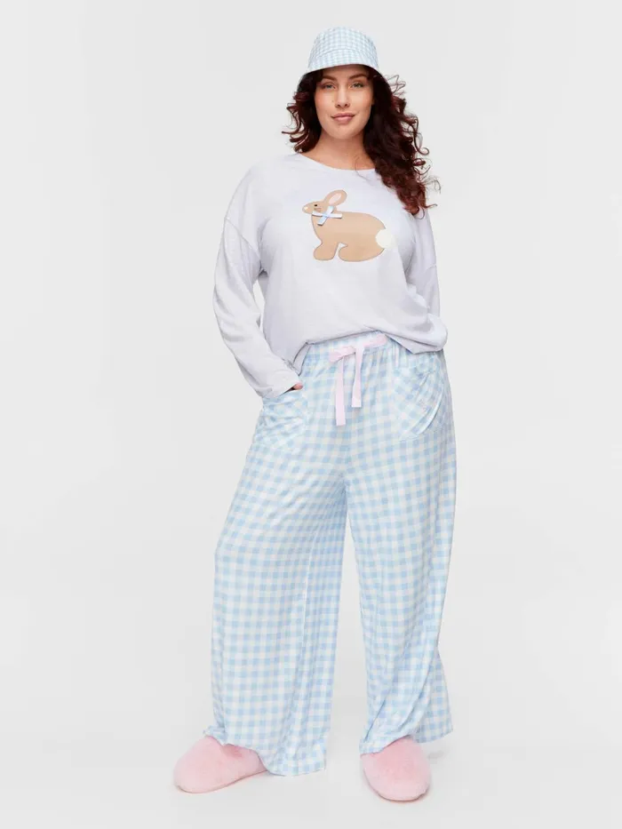 Women PA Plus Blue Plush Gingham Wide Leg Pj Pant Multi Peter Alexander Online Only Styles