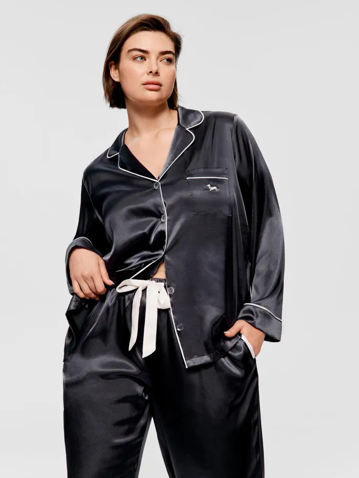 Women PA Plus Charcoal Chic Satin Long Sleeve Pj Set Charcoal Peter Alexander Satin Women PA Plus Charcoal Chic Satin Long Sleeve Pj Set Charcoal Peter Alexander Satin