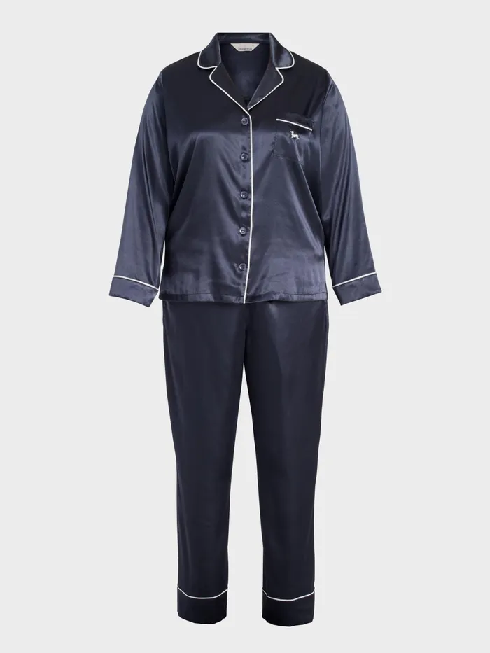 Women PA Plus Charcoal Chic Satin Long Sleeve Pj Set Charcoal Peter Alexander Satin