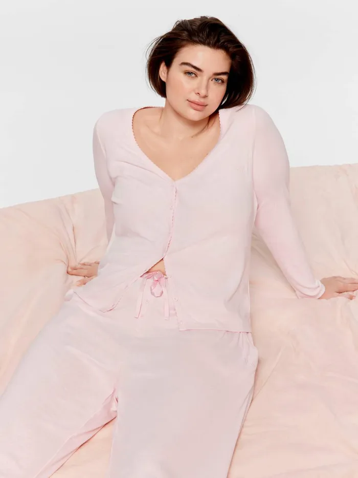 Women PA Plus Heart Pointelle Long Wide Leg Pj Pant Pink Peter Alexander Pants
