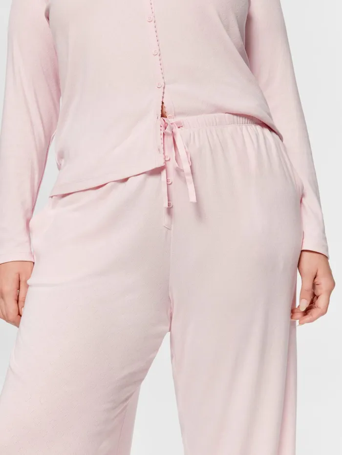 Women PA Plus Heart Pointelle Long Wide Leg Pj Pant Pink Peter Alexander Pants