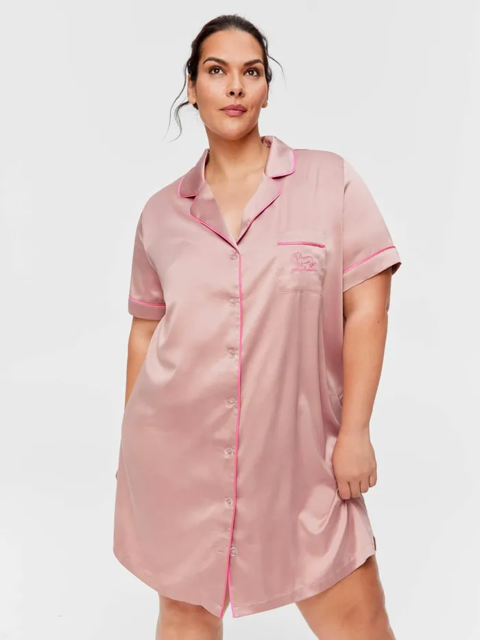 Women PA Plus Nougat Satin Short Sleeve Nightshirt Multi Peter Alexander Satin