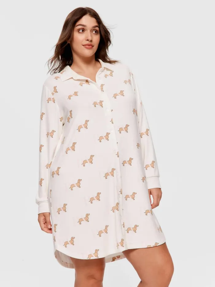Women PA Plus Penny Long Sleeve Plush Nightshirt Multi Peter Alexander Lounge