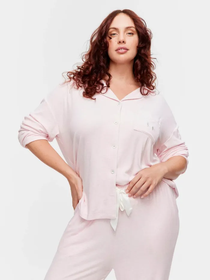 Women PA Plus Pink Bamboo Rib Long Pj Set Pink Peter Alexander Sets and Onesies