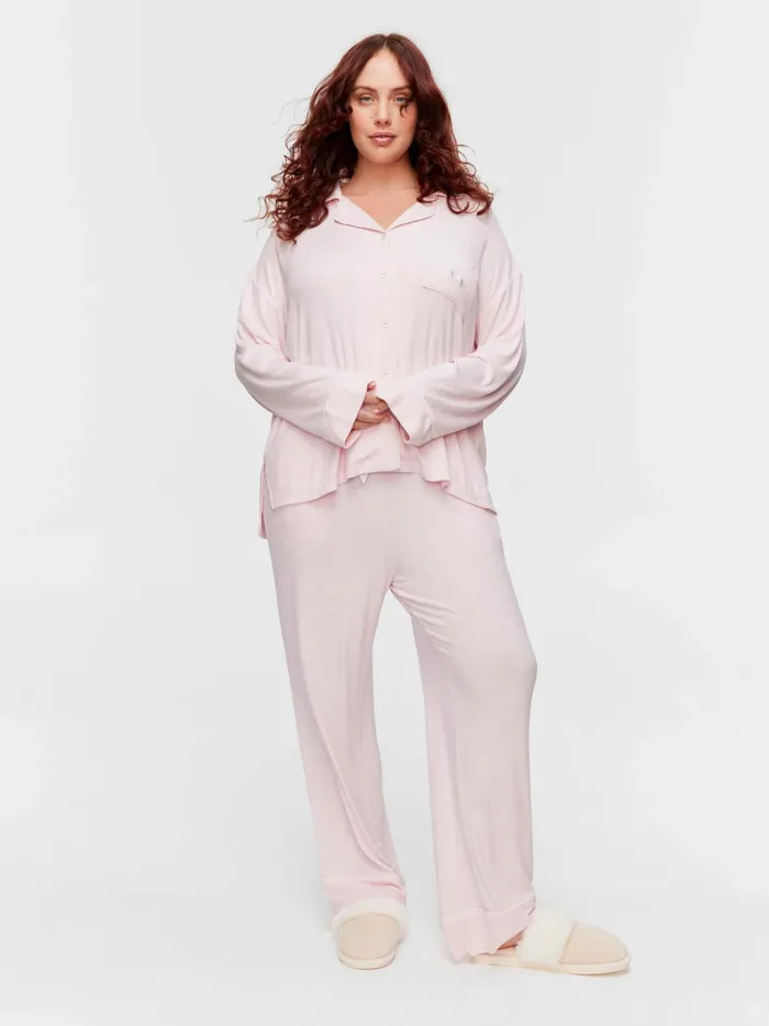 Women PA Plus Pink Bamboo Rib Long Pj Set Pink Peter Alexander Sets and Onesies