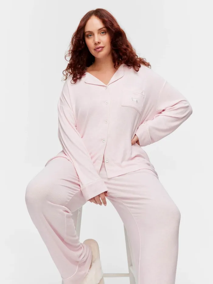 Women PA Plus Pink Bamboo Rib Long Pj Set Pink Peter Alexander Sets and Onesies