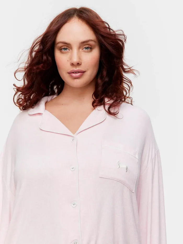 Women PA Plus Pink Bamboo Rib Long Pj Set Pink Peter Alexander Sets and Onesies