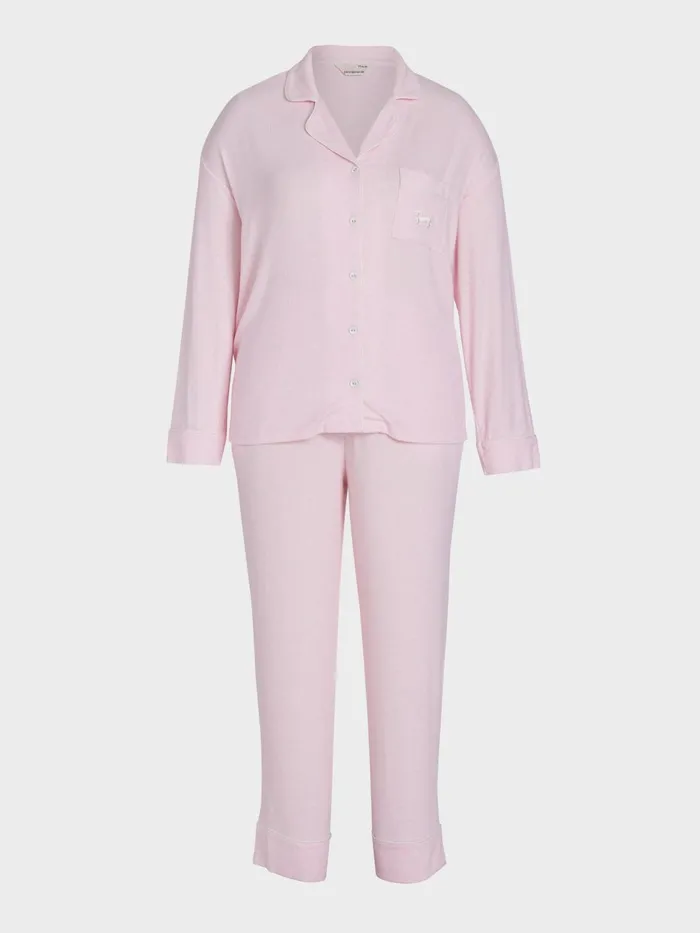 Women PA Plus Pink Bamboo Rib Long Pj Set Pink Peter Alexander Sets and Onesies