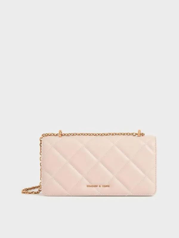 Women Paffuto Chain Handle Quilted Long Wallet 8211 Light Pink CHARLES and KEITH Long Wallets