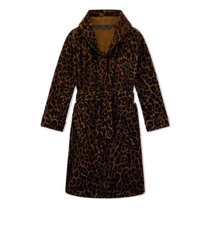Women Pajamas and Robes Tom Ford Leopard Printed Towelling Cotton Robe Dark Brown