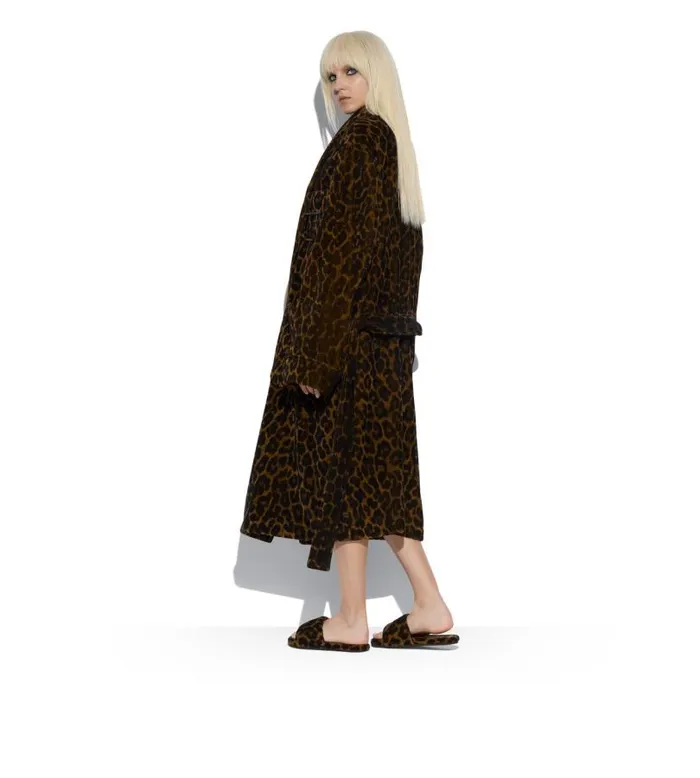 Women Pajamas and Robes Tom Ford Leopard Printed Towelling Cotton Robe Dark Brown