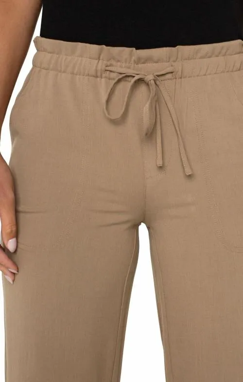 Women Pants Liverpool Los Angeles Pullon Tie Waist Wide Leg Ankle Palo Santo