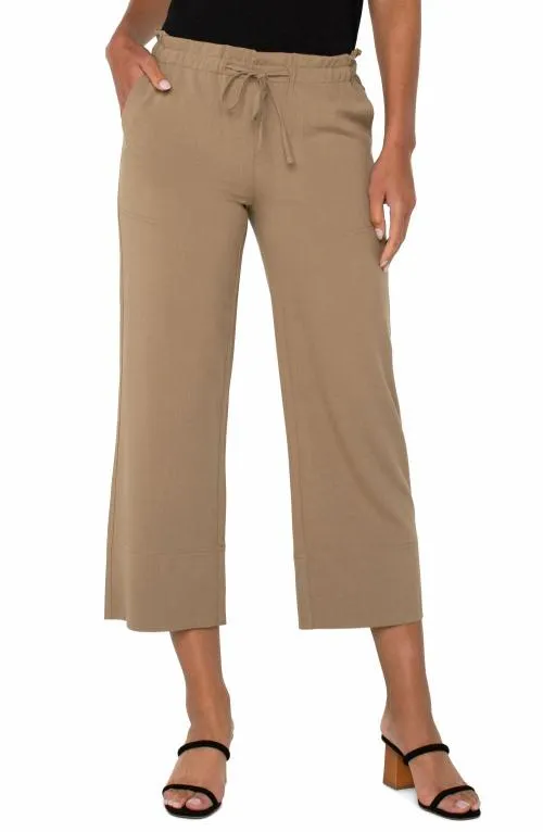 Women Pants Liverpool Los Angeles Pullon Tie Waist Wide Leg Ankle Palo Santo