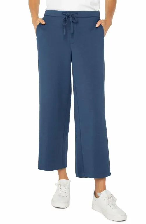 Women Pants Liverpool Los Angeles Pullon Wide Leg Crop Prussian Blue
