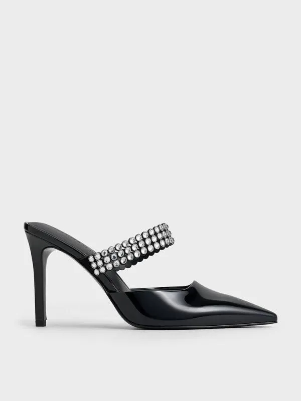 Women Patent CrystalEmbellished Heeled Mules 8211 Black Patent CHARLES and KEITH Heels Women Patent CrystalEmbellished Heeled Mules 8211 Black Patent CHARLES and KEITH Heels