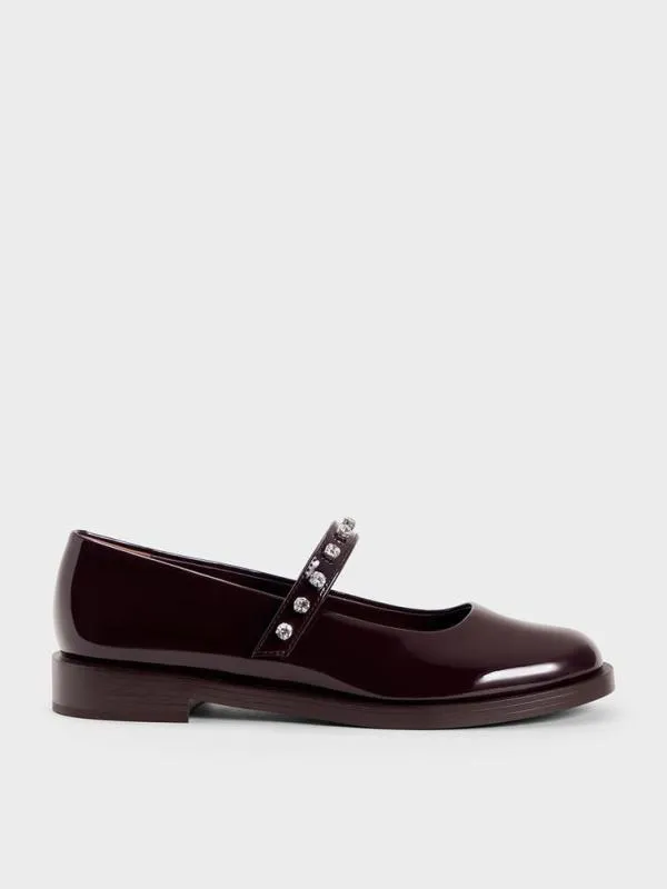 Women Patent GemEncrusted Mary Janes 8211 Maroon CHARLES and KEITH Ballet Flats Women Patent GemEncrusted Mary Janes 8211 Maroon CHARLES and KEITH Ballet Flats