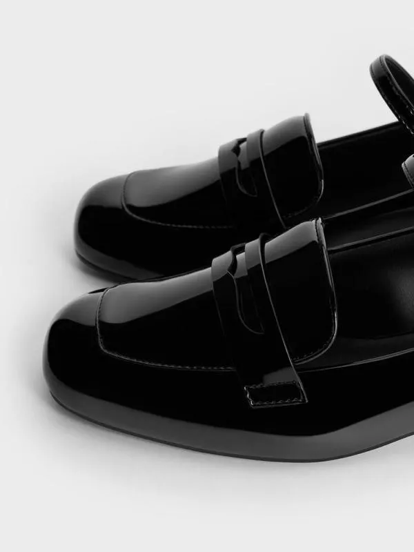 Women Patent PearlEmbellished FlowerBuckle Mary Jane Loafers 8211 Black Patent CHARLES and KEITH Heels