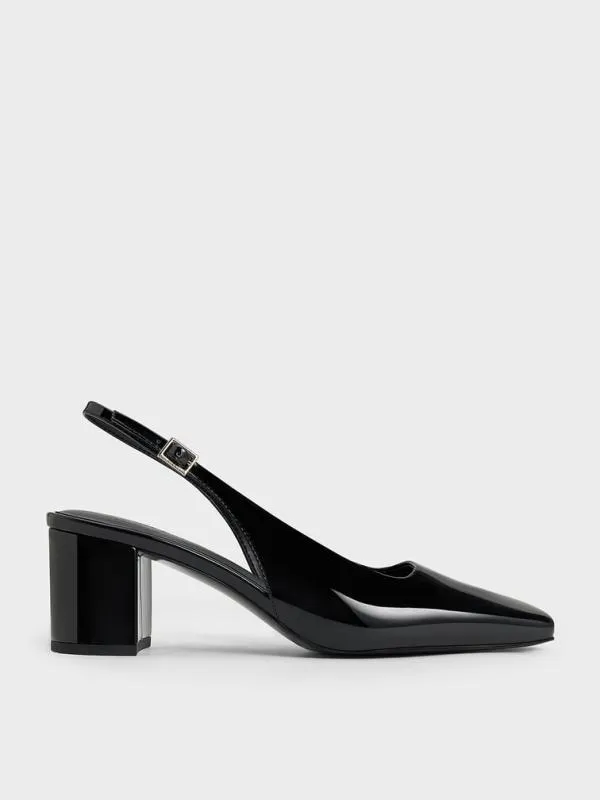 Women Patent SquareToe Slingback Pumps 8211 Black Patent CHARLES and KEITH Heels Women Patent SquareToe Slingback Pumps 8211 Black Patent CHARLES and KEITH Heels