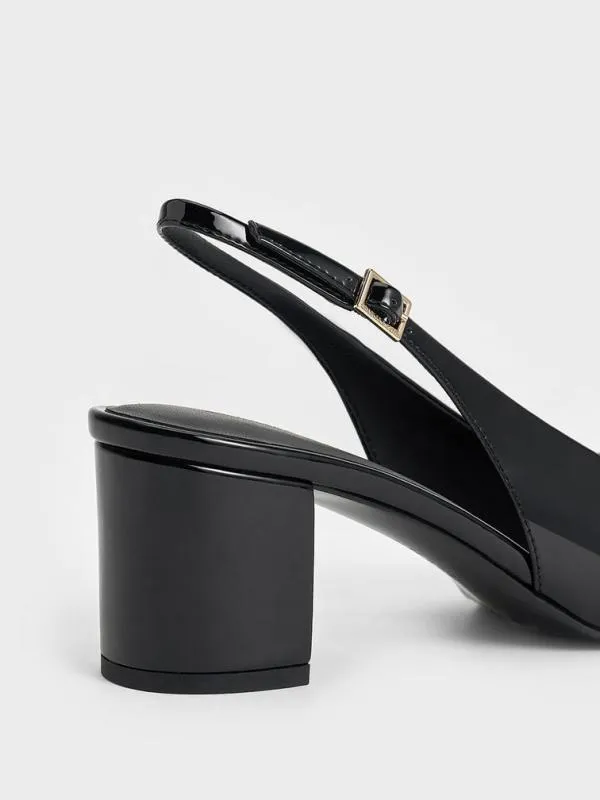 Women Patent SquareToe Slingback Pumps 8211 Black Patent CHARLES and KEITH Heels