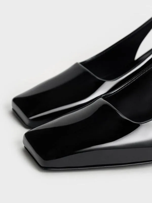 Women Patent SquareToe Slingback Pumps 8211 Black Patent CHARLES and KEITH Heels