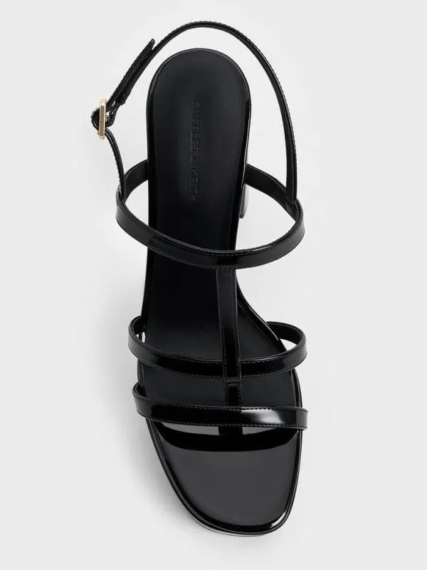 Women Patent TBar Strappy Platform Sandals 8211 Black Patent CHARLES and KEITH Heels
